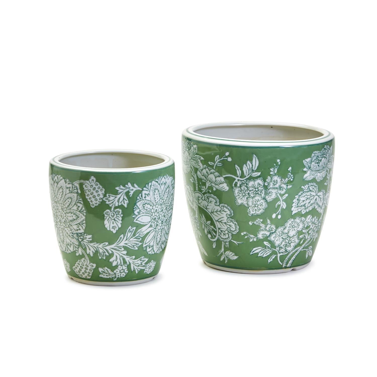 Countryside Set of 2 Hand-Painted Cachepot / Planter / Vase- Porcelain