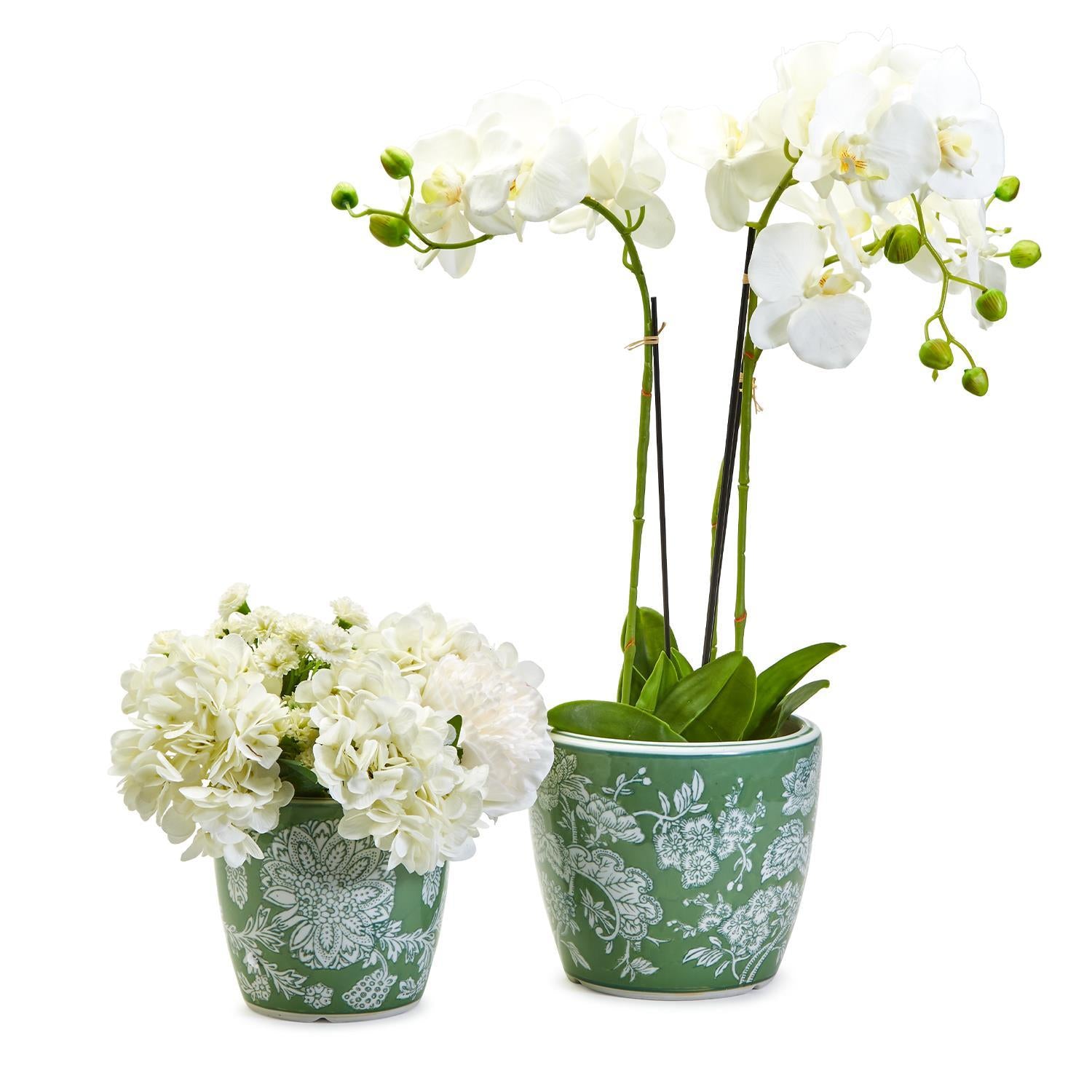 Countryside Set of 2 Hand-Painted Cachepot / Planter / Vase- Porcelain