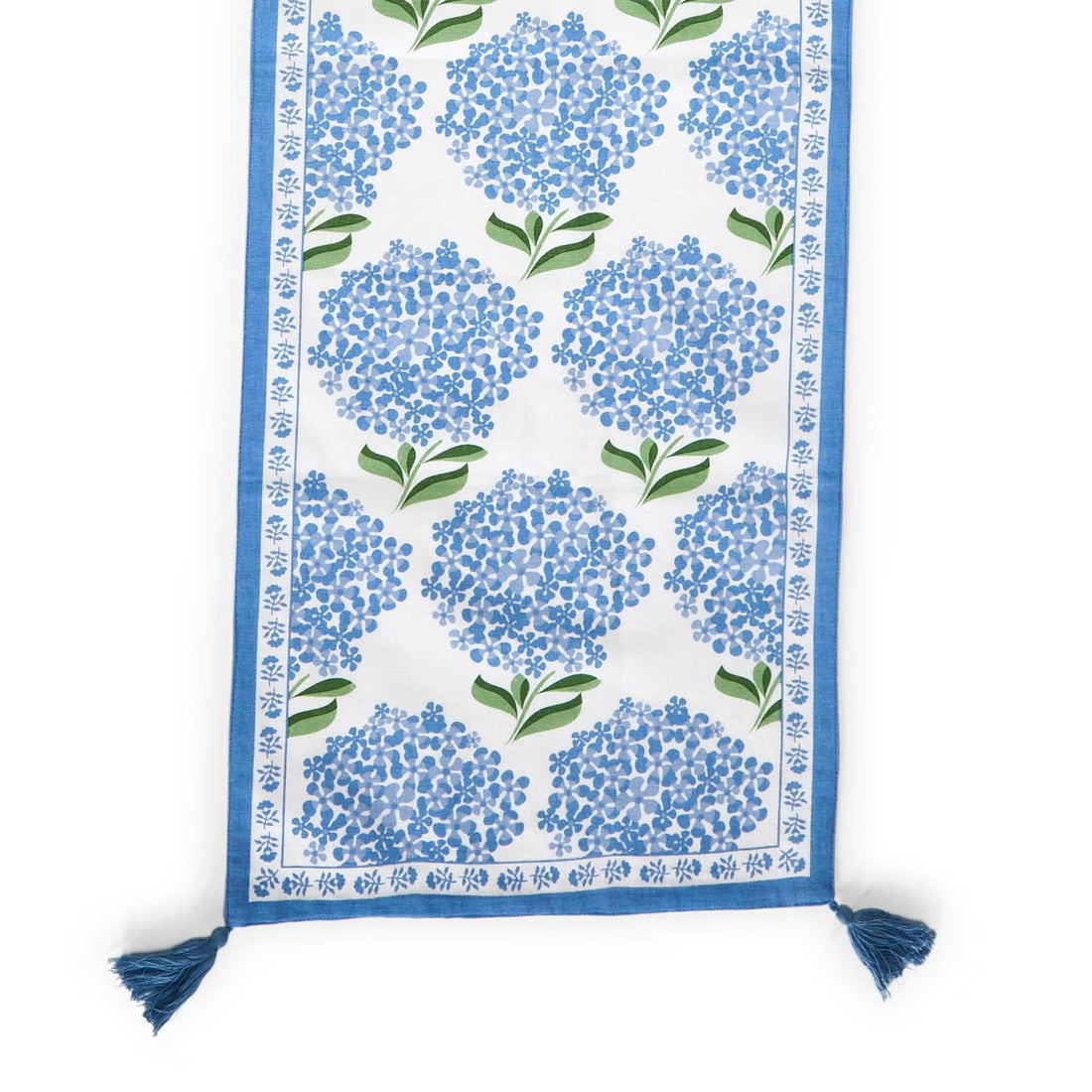 Hydrangea Table Runner with Tassel Accents - Cotton