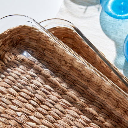 Island Chic Set of 2 Borosilicate Glass Baking Dish with Removable Hand-Woven Lattice