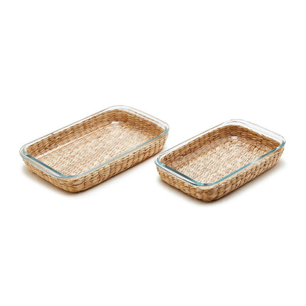 Island Chic Set of 2 Borosilicate Glass Baking Dish with Removable Hand-Woven Lattice