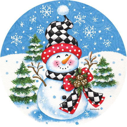 Checkered Snowman-Accent Magnet