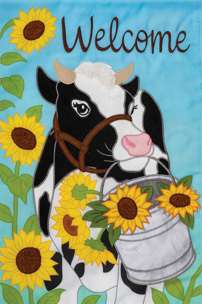 Sunflower Cow-Applique Flag