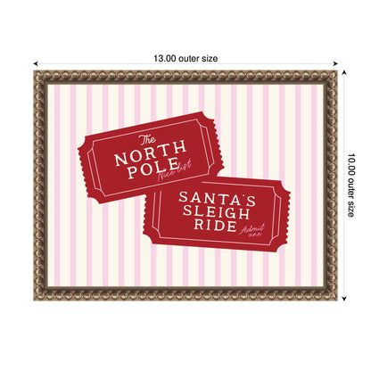 Pink North Pole Sleigh Ticket by Lucky Guava Framed Canvas Wall Art Print