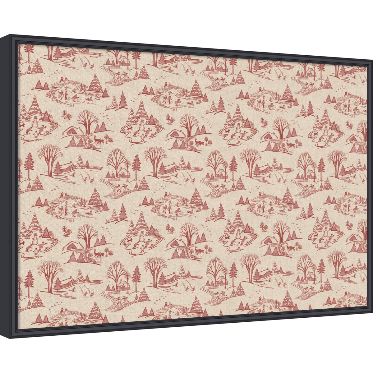 Kate and Laurel Framed Fabric Pinboard Wonderland Red Toile