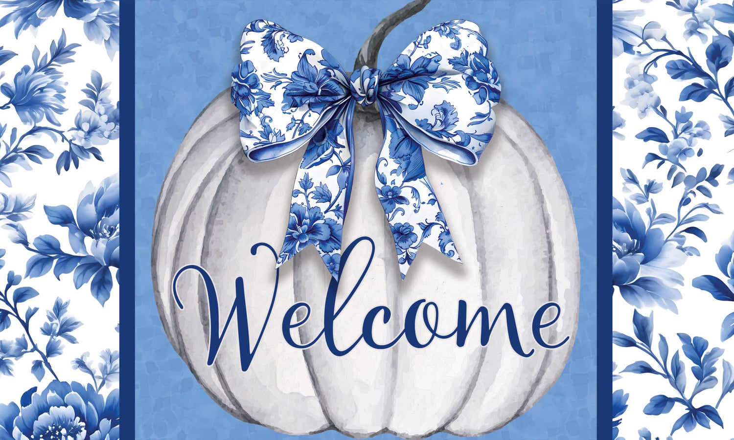 Blue &amp; White Pumpkin-Floor Mat