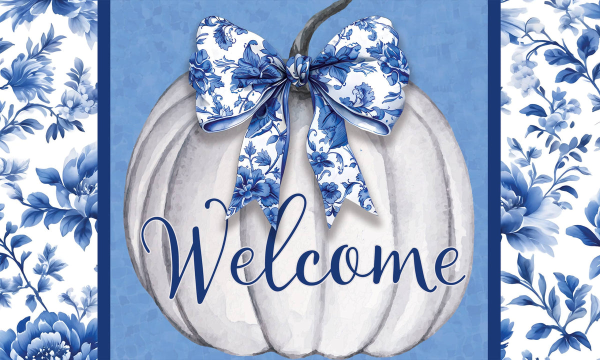 Blue &amp; White Pumpkin-Floor Mat