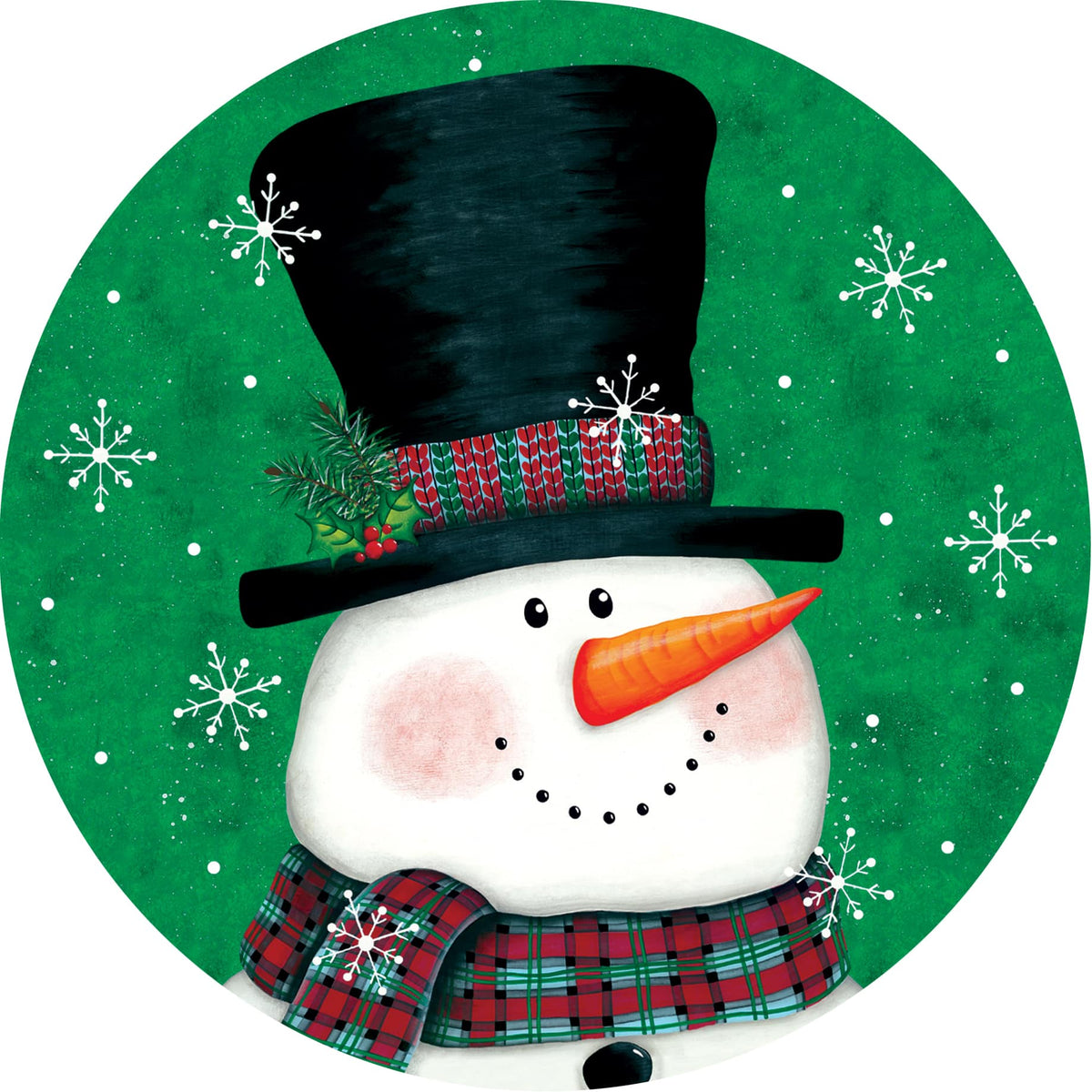 Snowman on Green-Accent Magnet