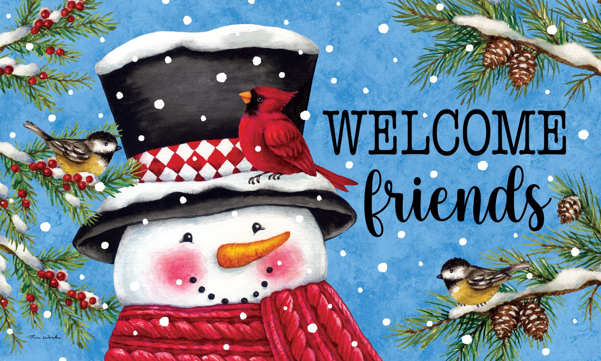 Snowman &amp; Birds-Floor Mat