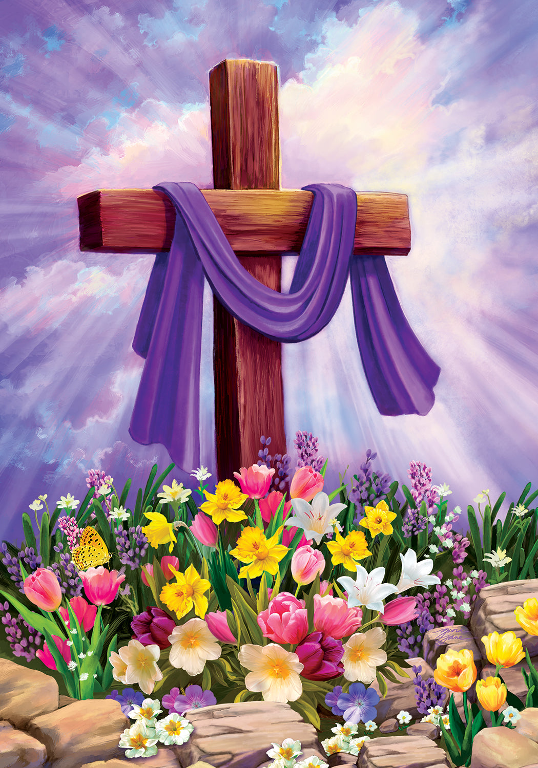 Cross and Flowers-Flag