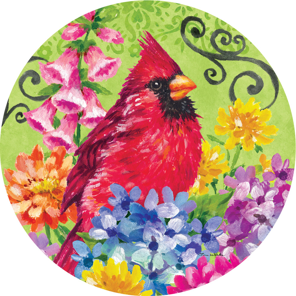 Cardinal with Flowers-Stepping Stone