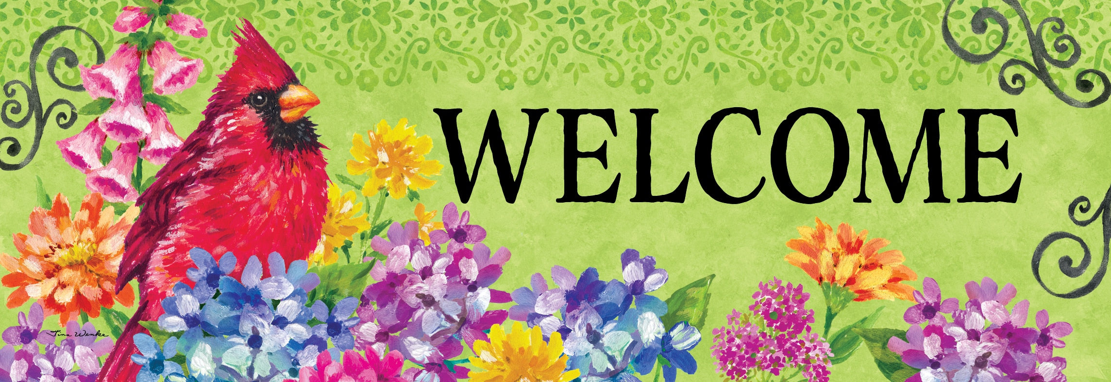 Signature Sign-Cardinal with Flowers