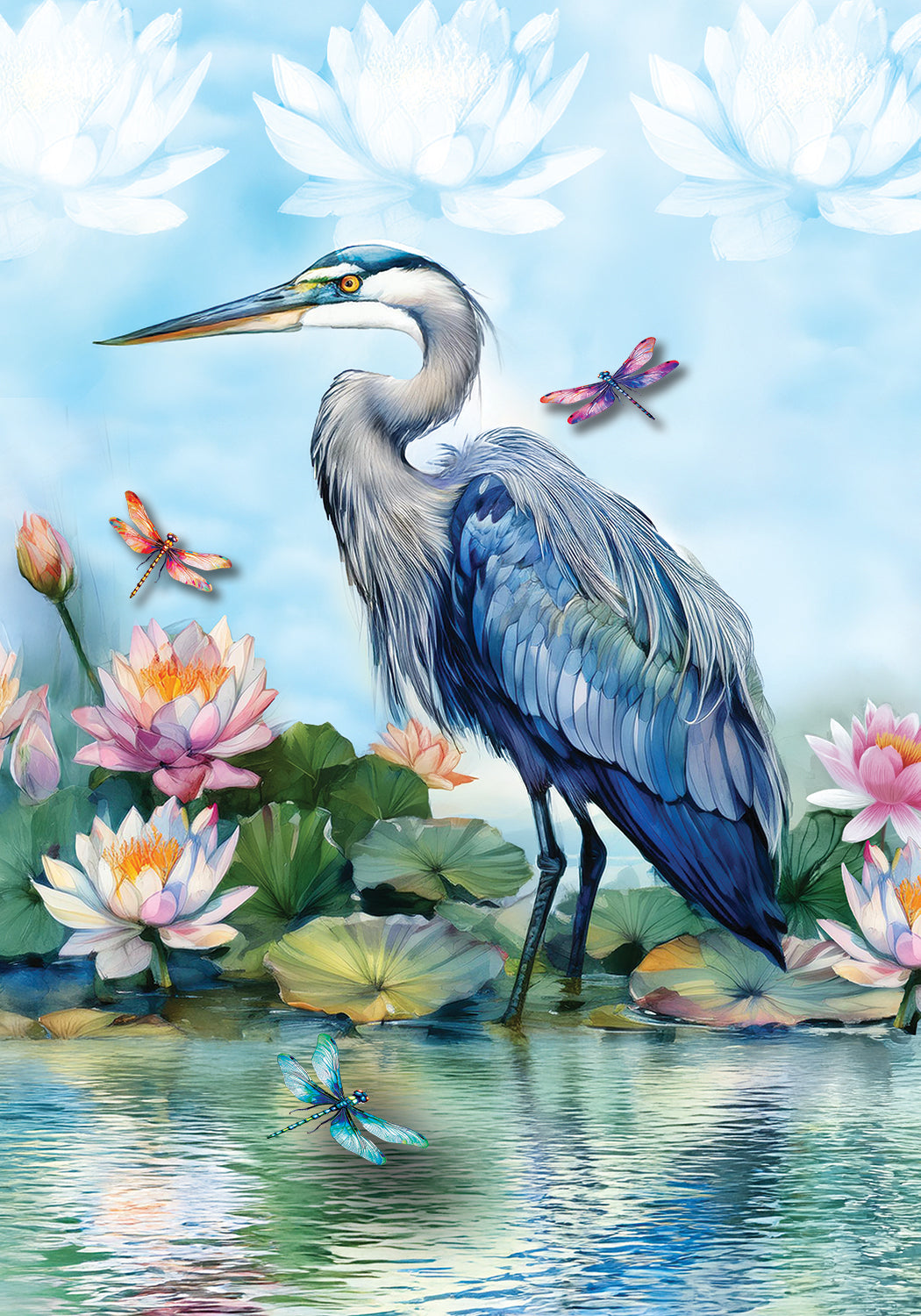 Heron and Lilies-Flag