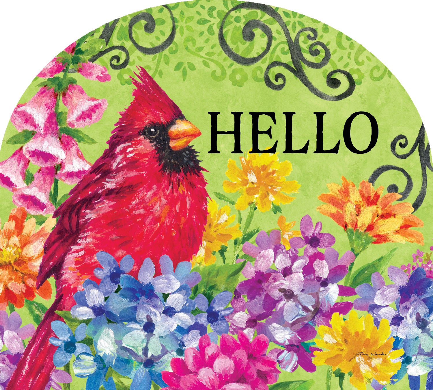 Cardinal with Flowers-Arbor Mate