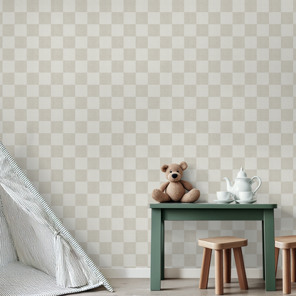 Woven Check (Beige) Wallpaper - 8 FT H X 12.5 FT W LUXE