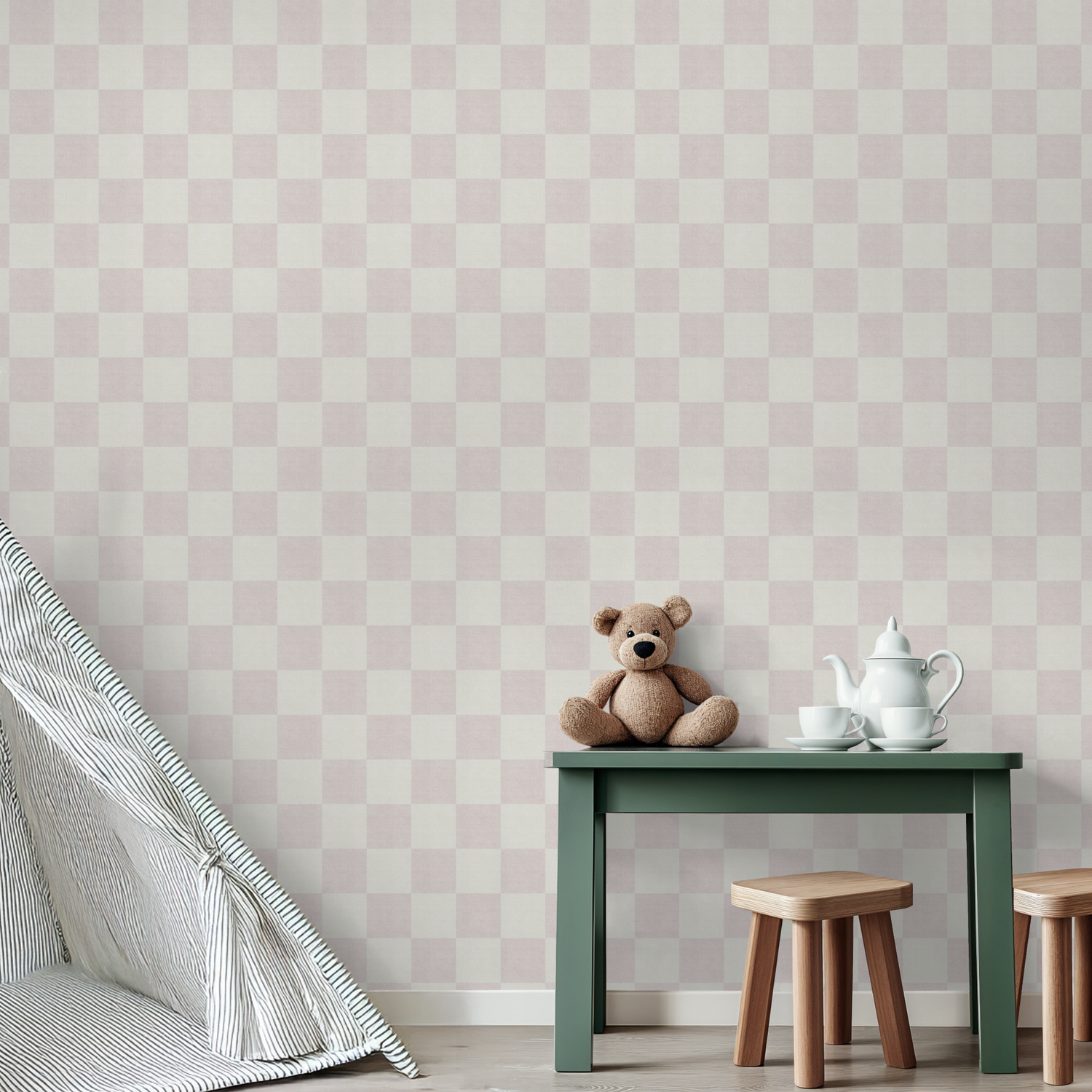 Woven Check (Pink) Wallpaper - 8 FT H X 11 FT W LUXE