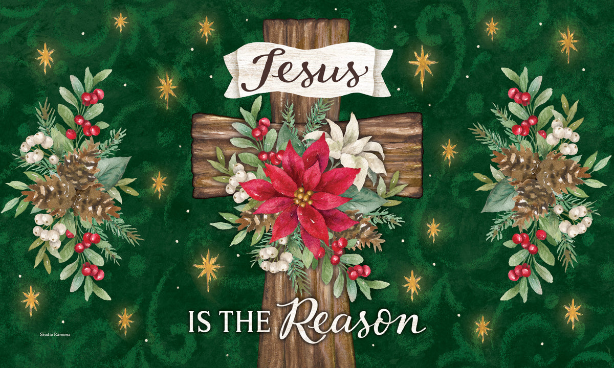Poinsettia Cross- Floor Mat
