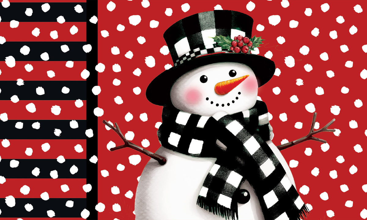 Checkered Snowman- Floor Mat
