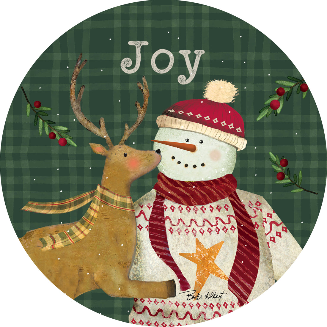Checkered Snowman-Accent Magnet
