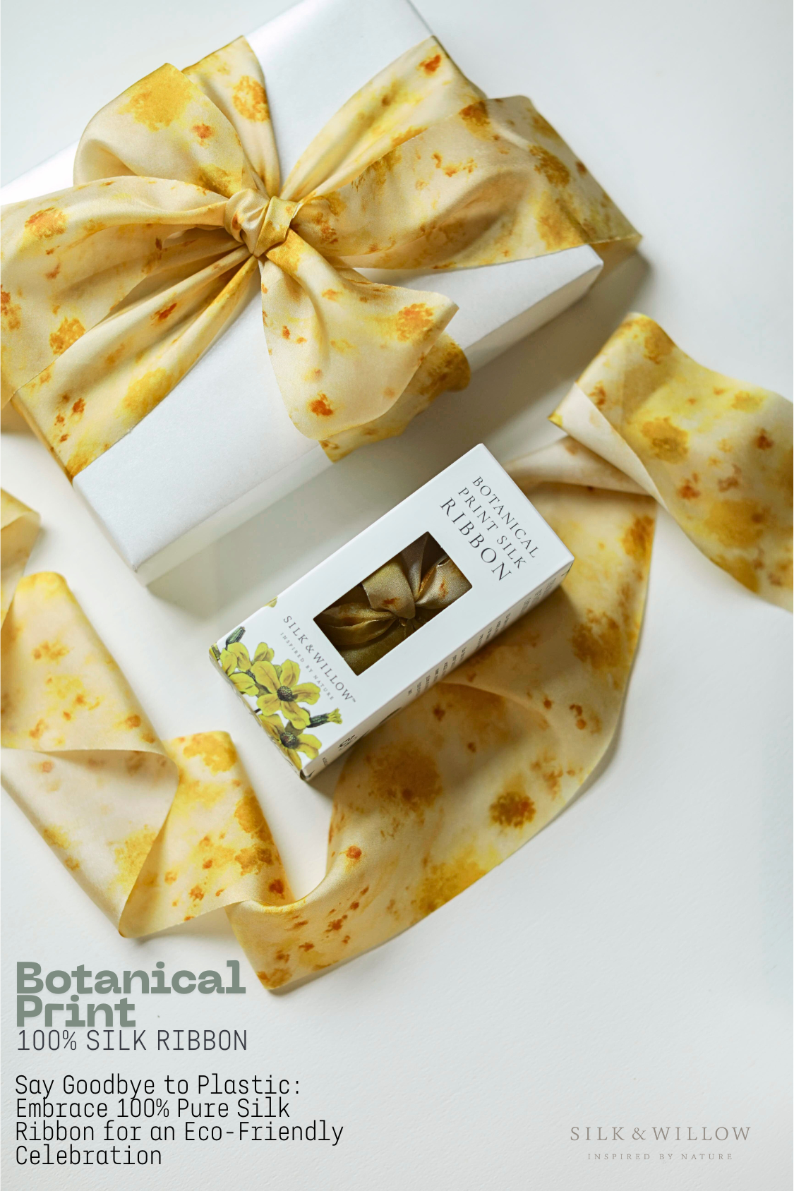 Marigold Yellow Botanical Print Silk Ribbon