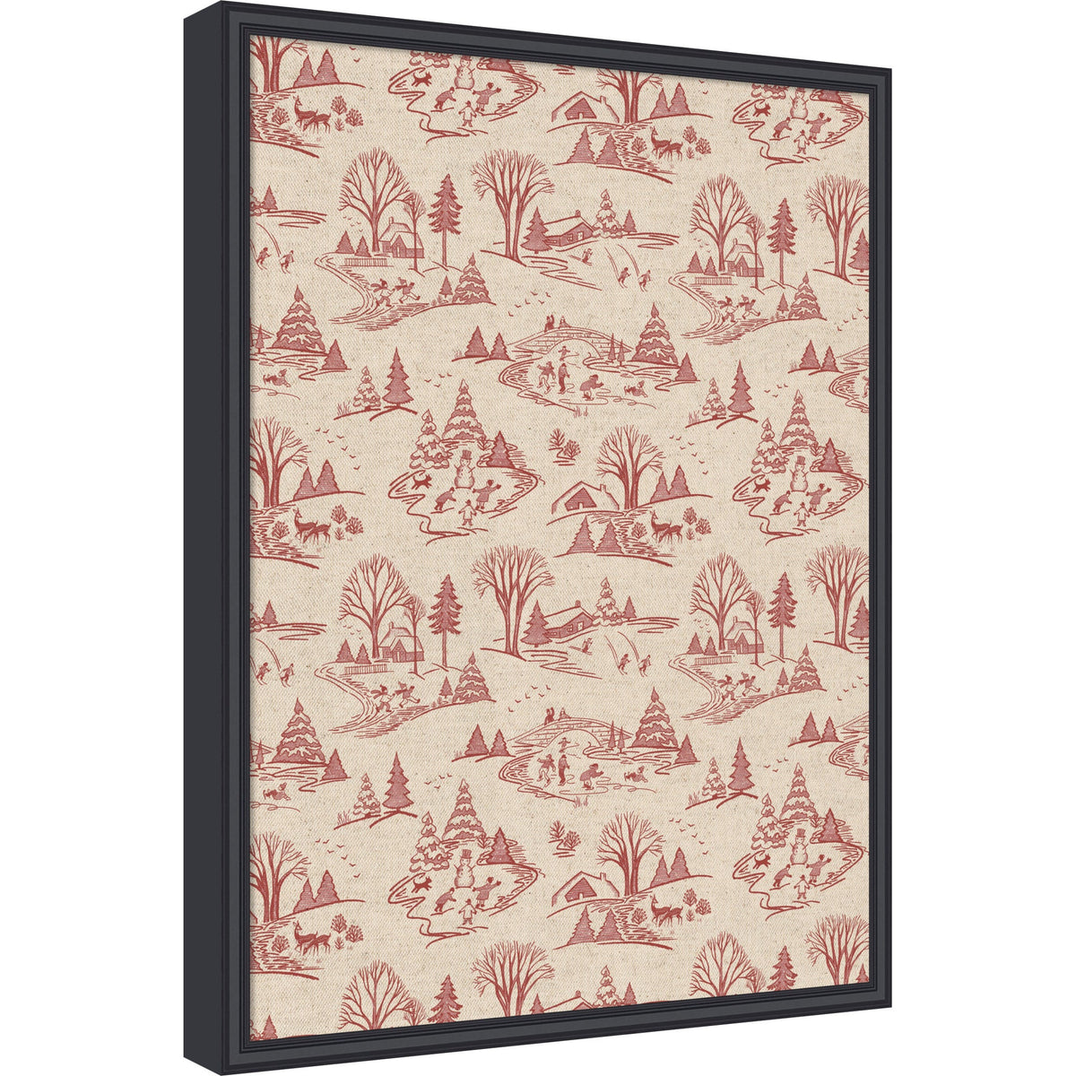 Kate and Laurel Framed Fabric Pinboard Wonderland Red Toile