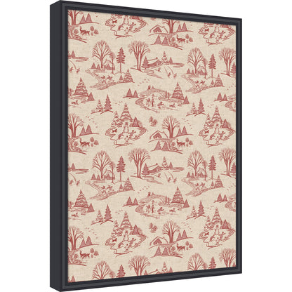 Kate and Laurel Framed Fabric Pinboard Wonderland Red Toile