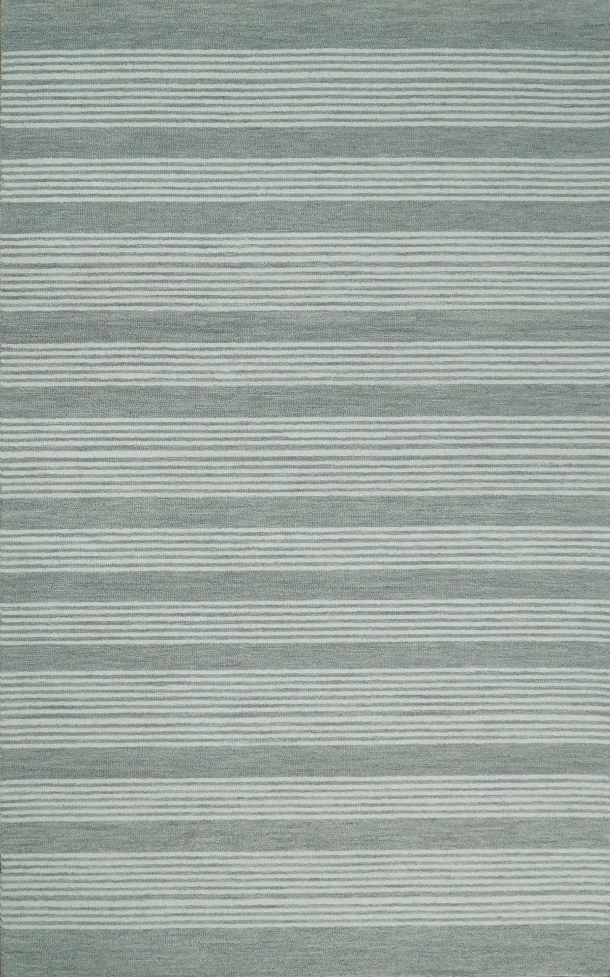Modern Stripes Pattern Grey and Ivory Hand Tufted Wool Area Rug