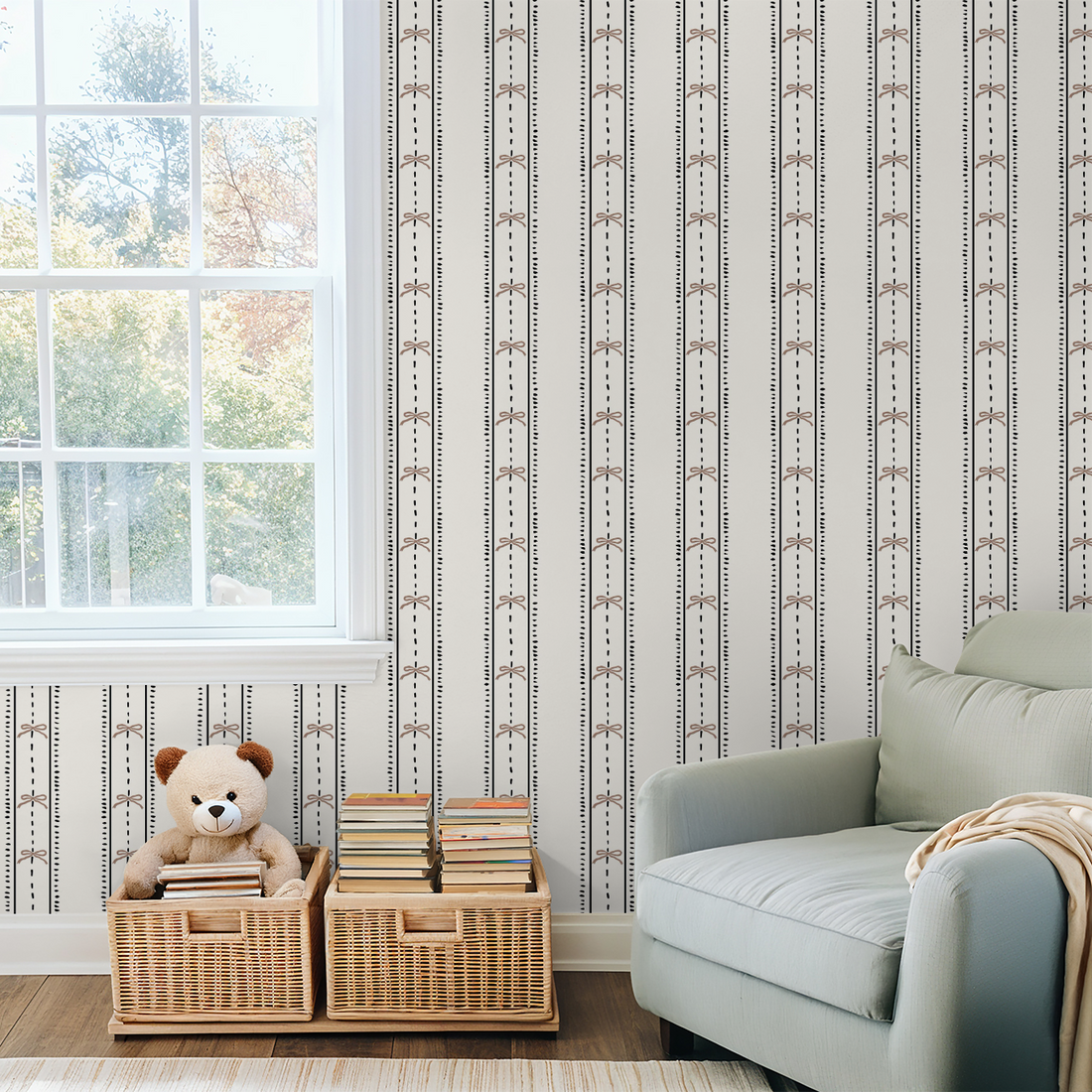 Cottage Bows (Pink) Wallpaper