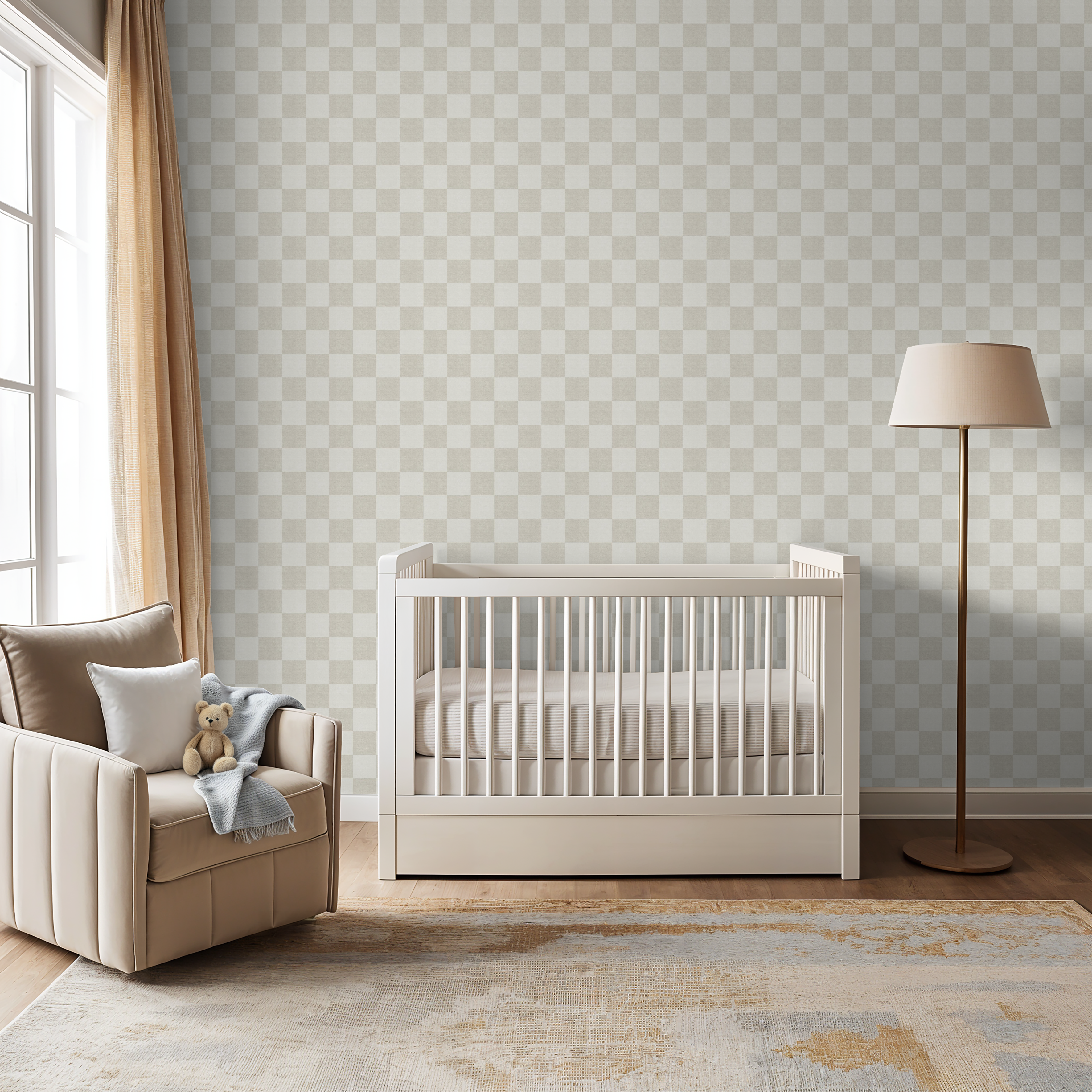 Woven Check (Beige) Wallpaper - 8 FT H X 12.5 FT W LUXE