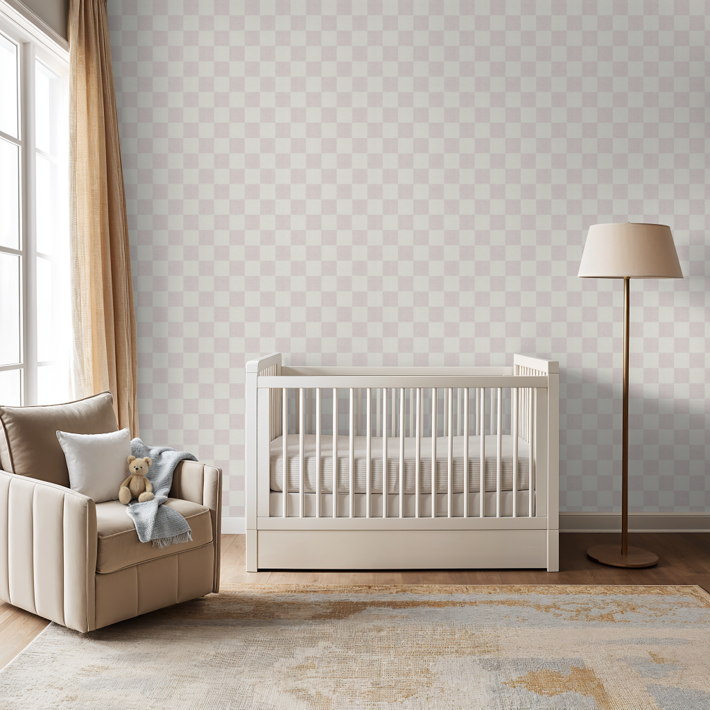 Woven Check (Pink) Wallpaper - 8 FT H X 11 FT W LUXE