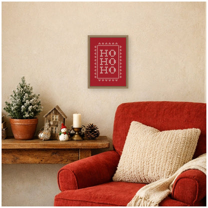 Ho Ho Ho Cross Stitch Red by Kikiandnim Framed Canvas Wall Art Print