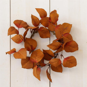 CANDLE RING - CINNAMON AND BURGUNDY FALL LEAVES