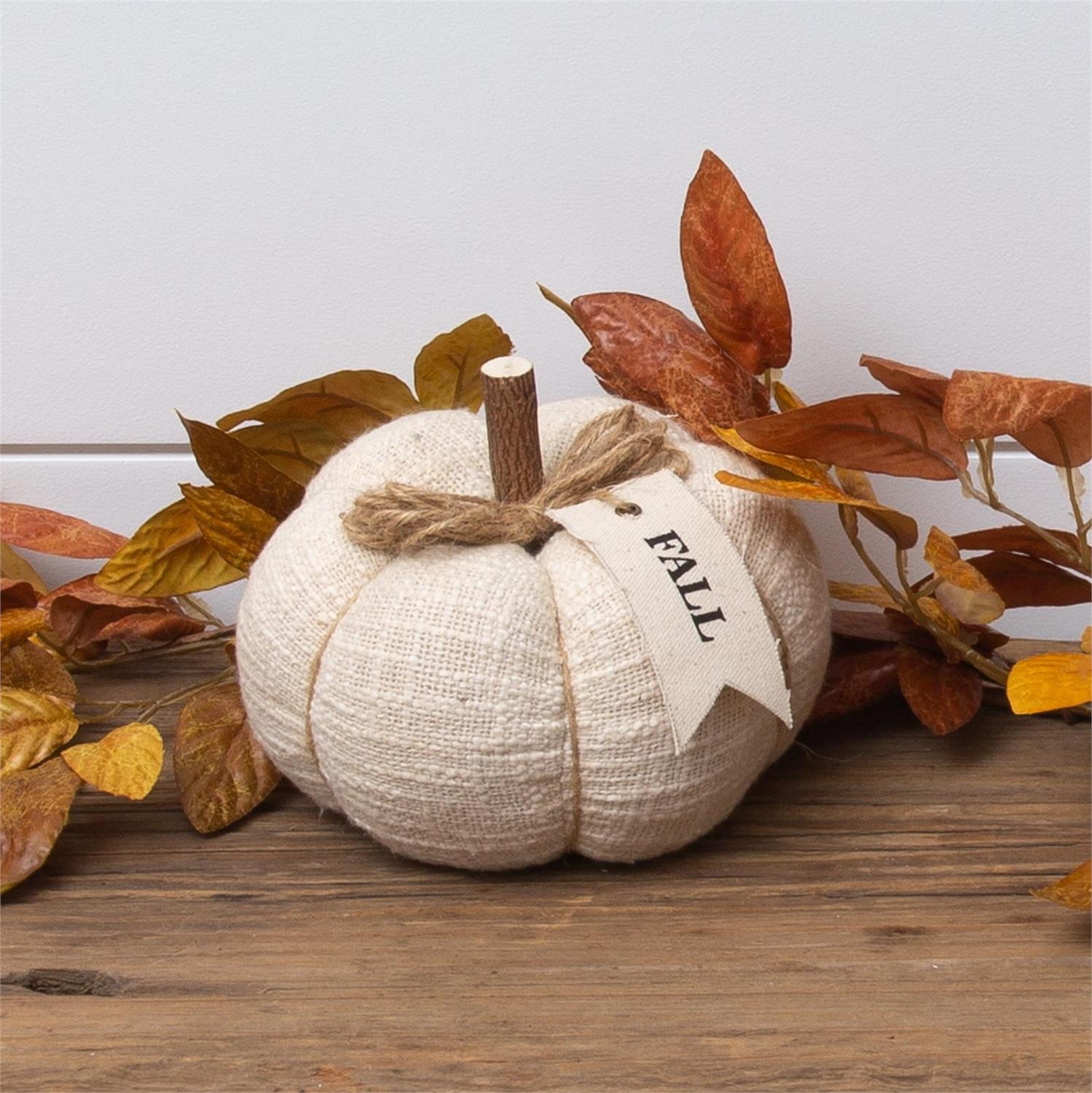 Cream Knit Pumpkin with Fabric Tag, Small