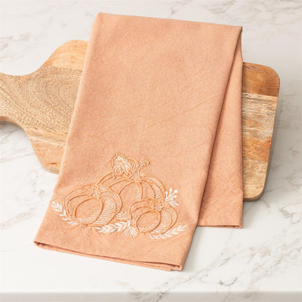 TEA TOWELS - STONEWASH WITH PUMPKIN EMBROIDERY