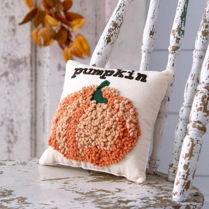 MINI PILLOW - HAND-HOOKED PUMPKIN