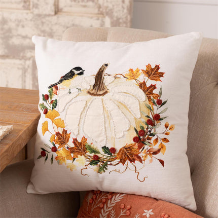 PILLOW - WHITE PUMPKINS AND LEAVES