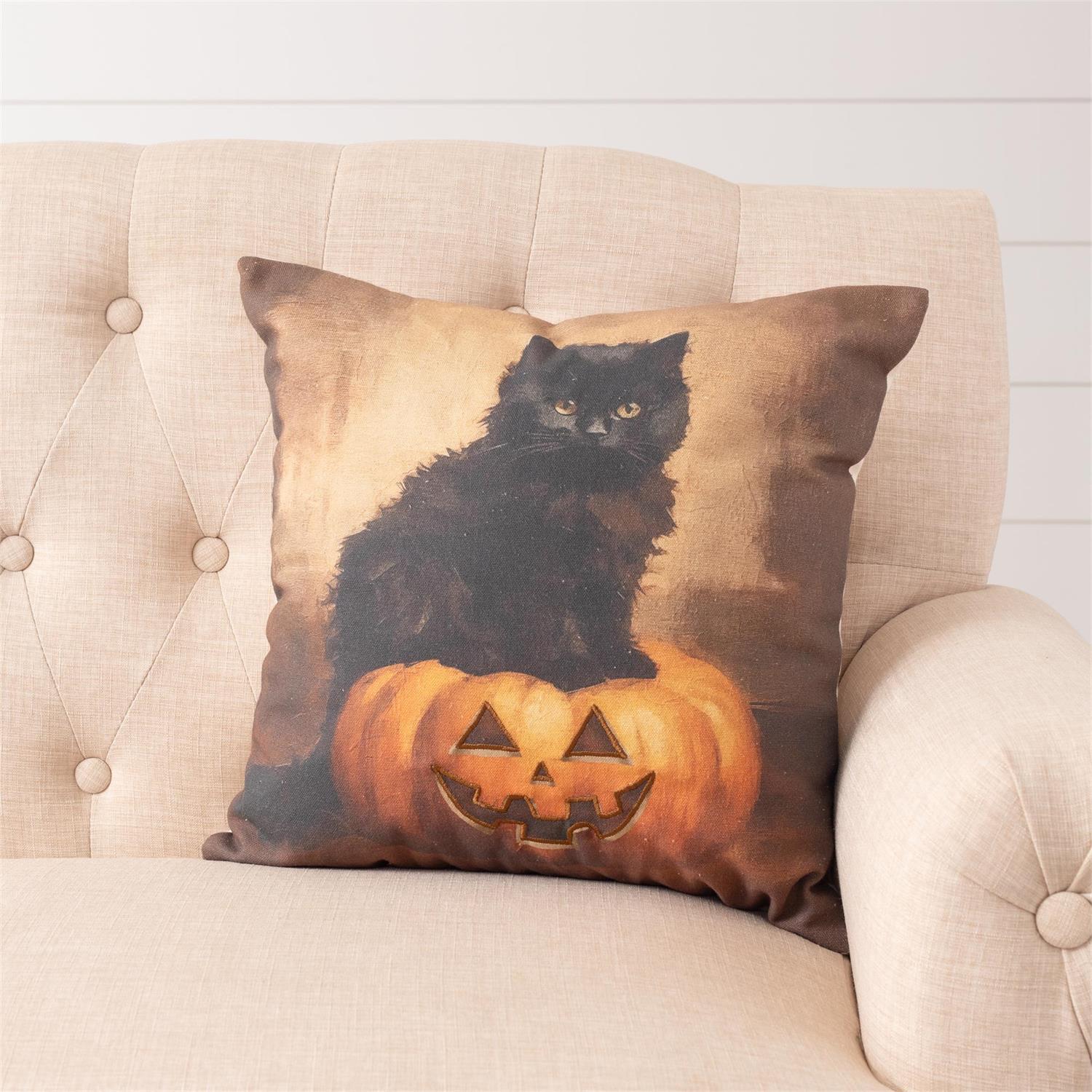 Pillow - Black Cat On Jack O&
