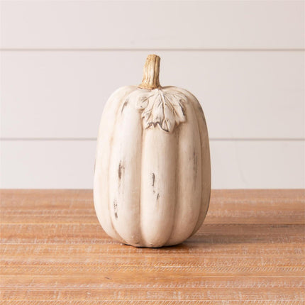 Antiqued White Cement Pumpkin, Lg