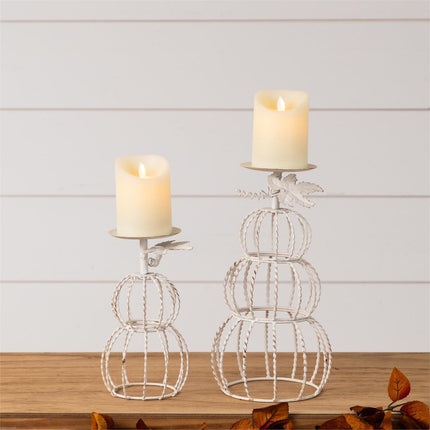 White Wire Pumpkin Candle Holders