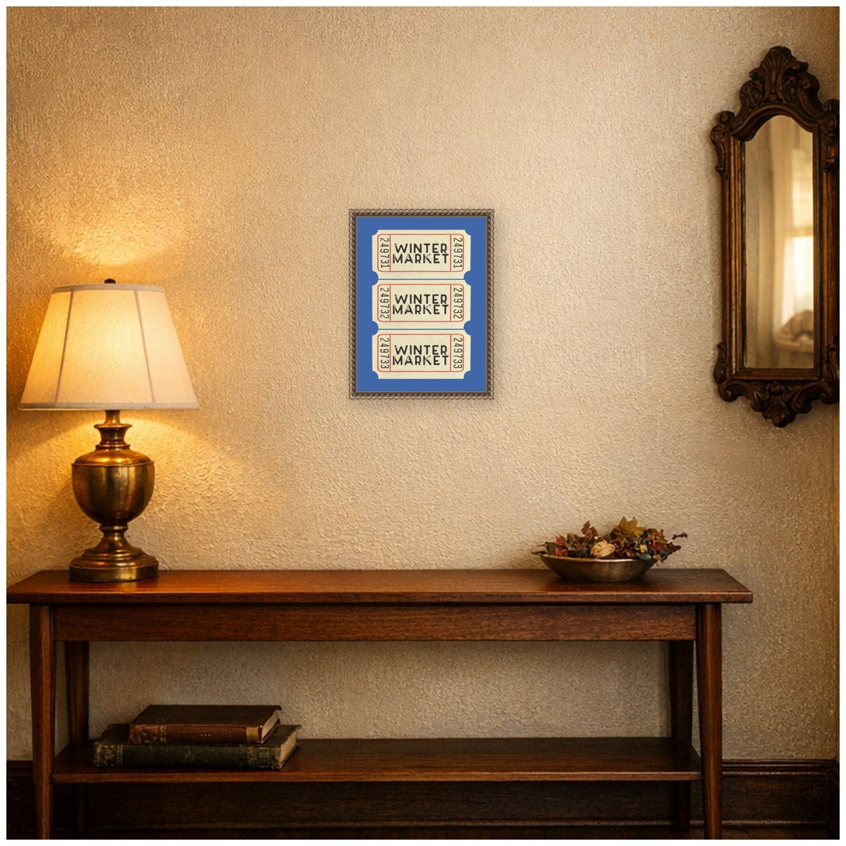 Winter Market Ticket by Kikiandnim Framed Canvas Wall Art Print