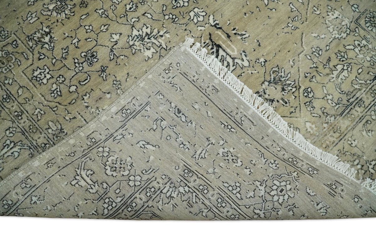 6x9 Fine Hand Knotted Beige and Black Traditional Vintage Persian Style Antique Wool Rug