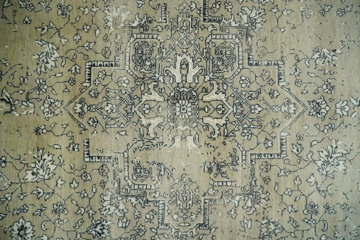 6x9 Fine Hand Knotted Beige and Black Traditional Vintage Persian Style Antique Wool Rug