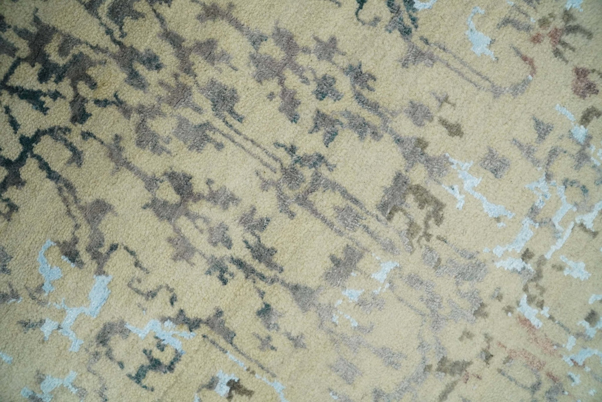 6x9 Fine Hand Knotted Beige and Rust Vintage Persian Style Antique Wool and Silk Rug