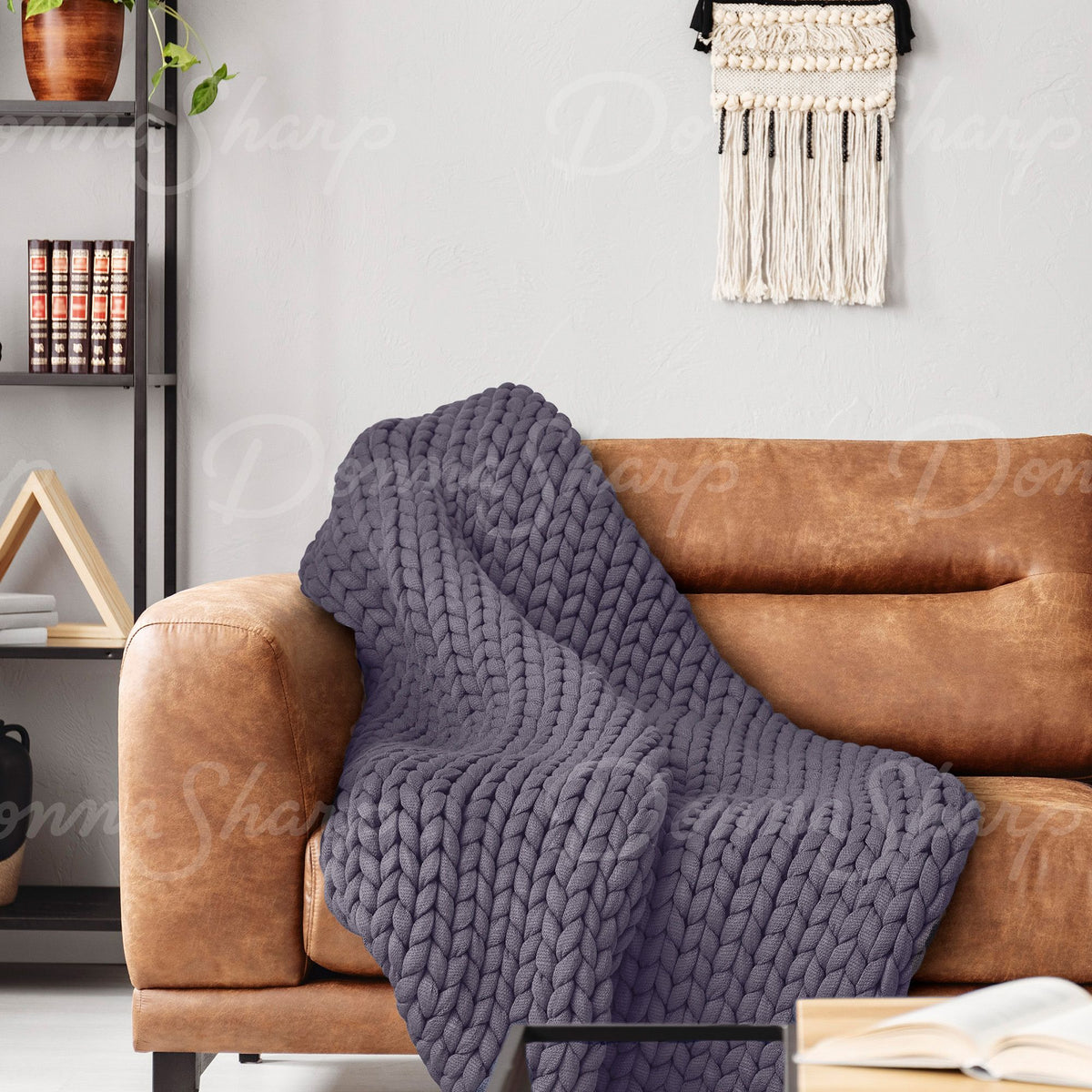 Chunky Knit Throw- Indigo