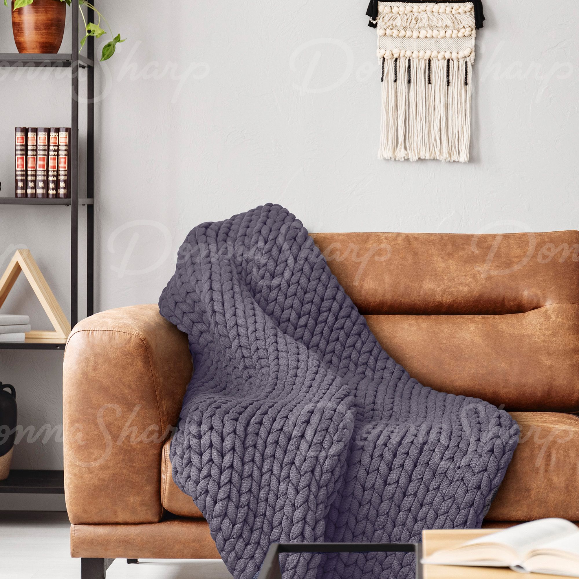 Chunky Knit Throw- Indigo