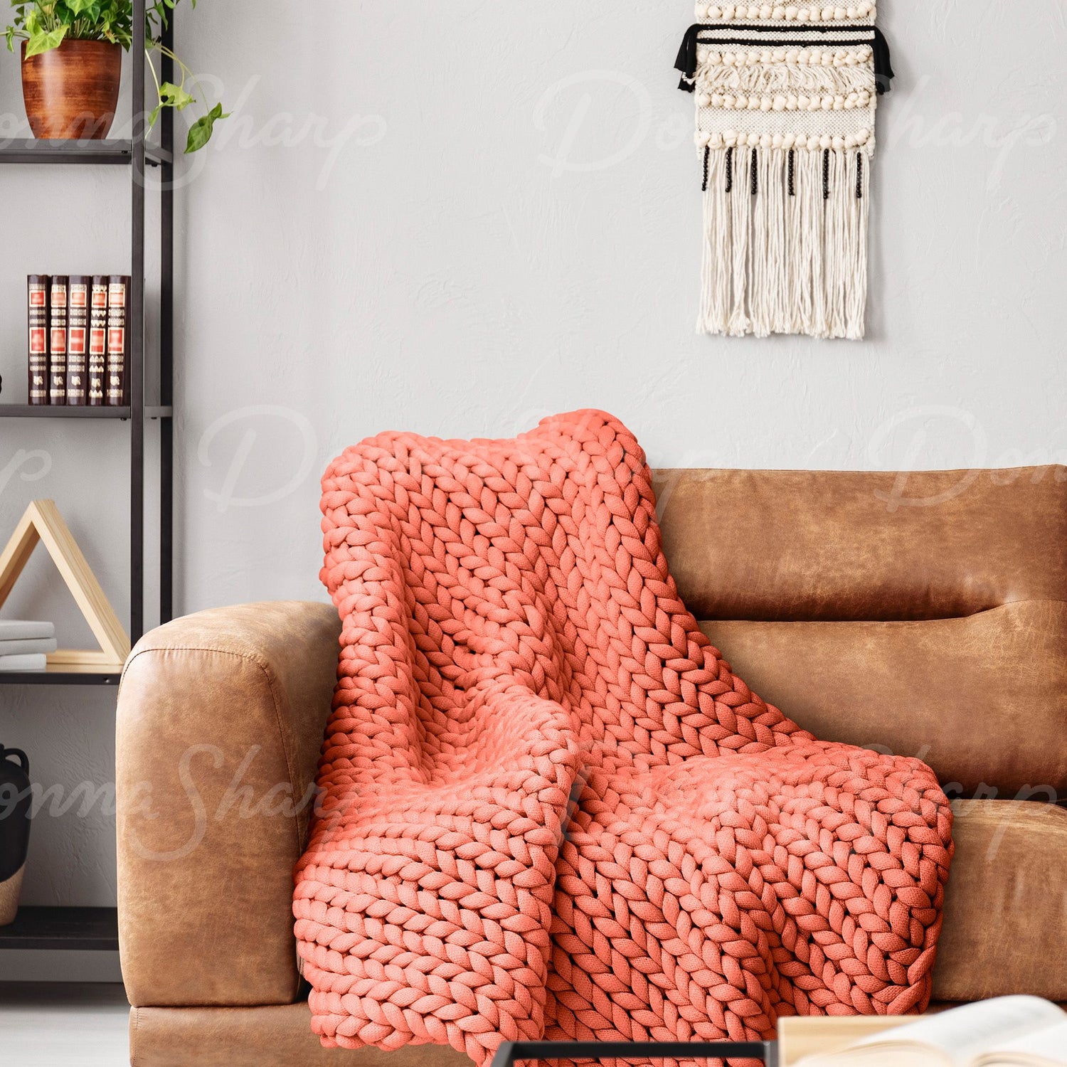 Chunky Knit Throw- Coral