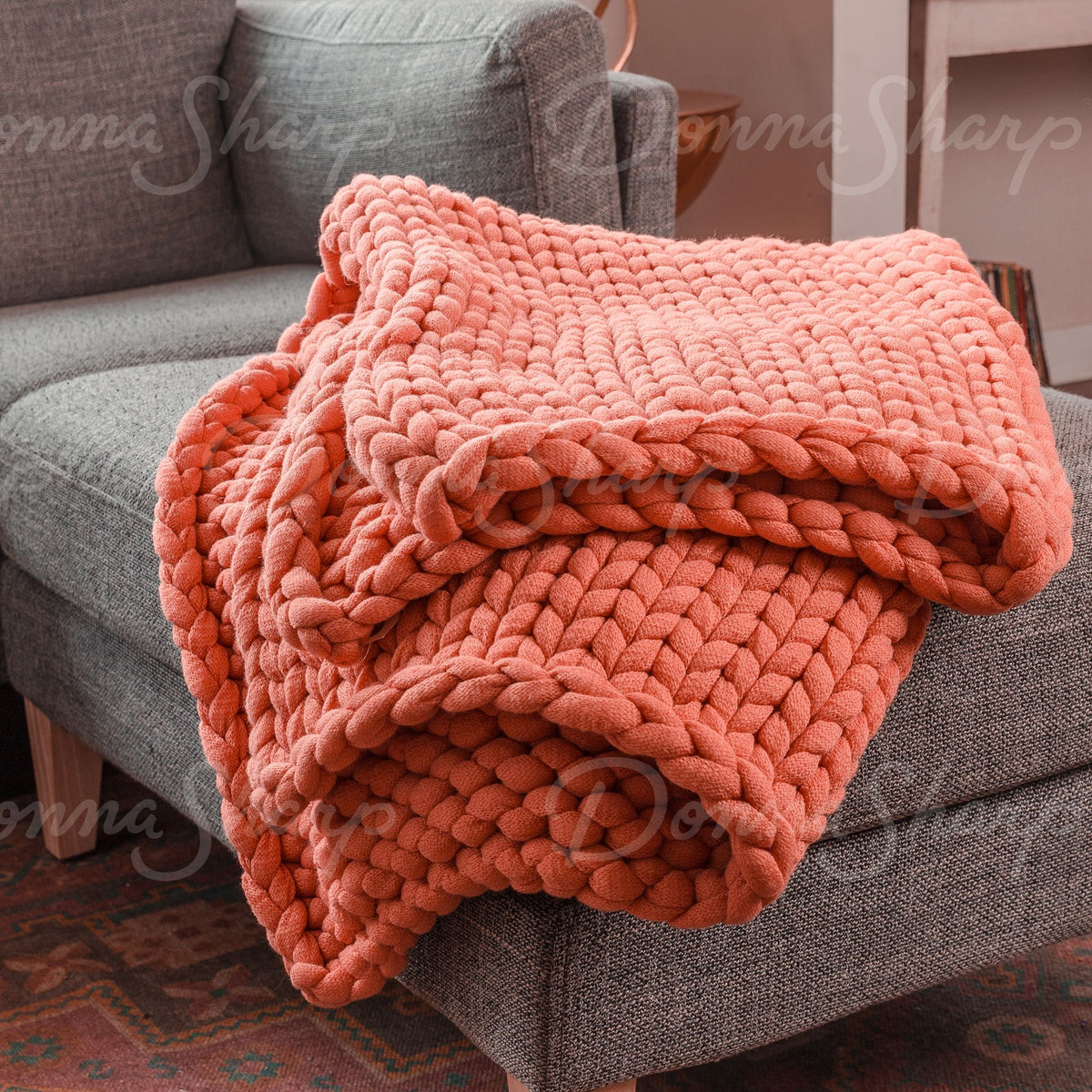 Chunky Knit Throw- Coral