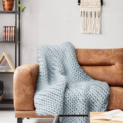 Chunky Knit Throw- Blue