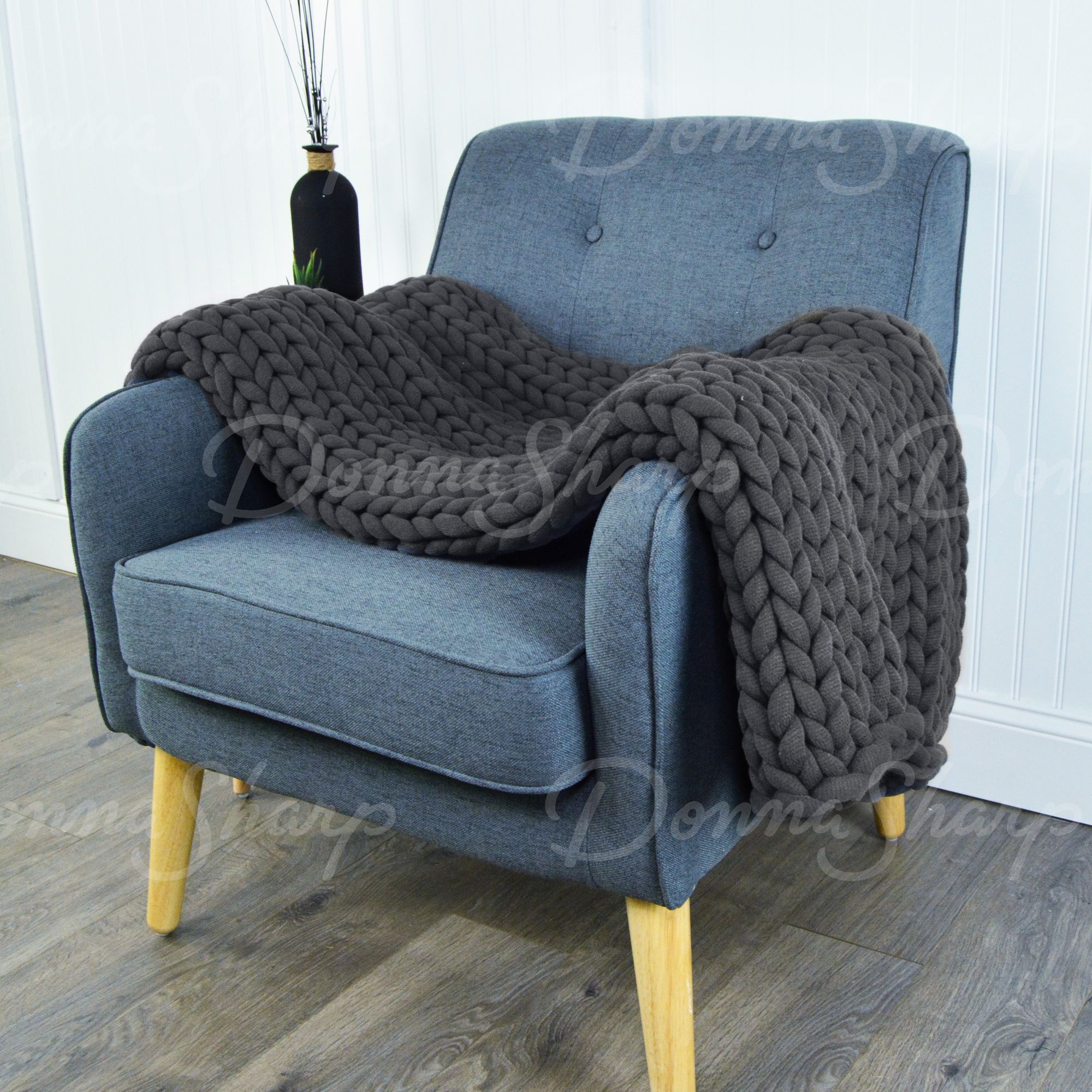 Chunky Knit Throw- Charcoal