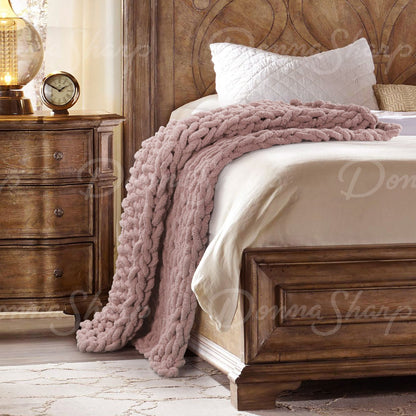 Chenille Knit Throw- Blush
